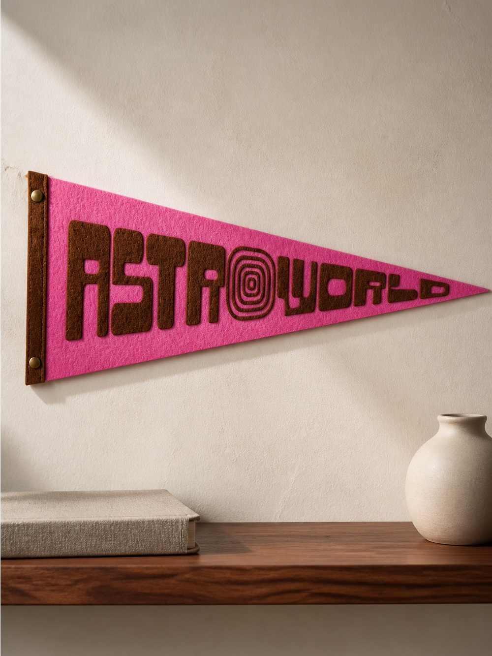 NWOT - Travis Scott 2021 ASTROWORLD Tour Pennant Flag - 24” Pink/Brown Flag